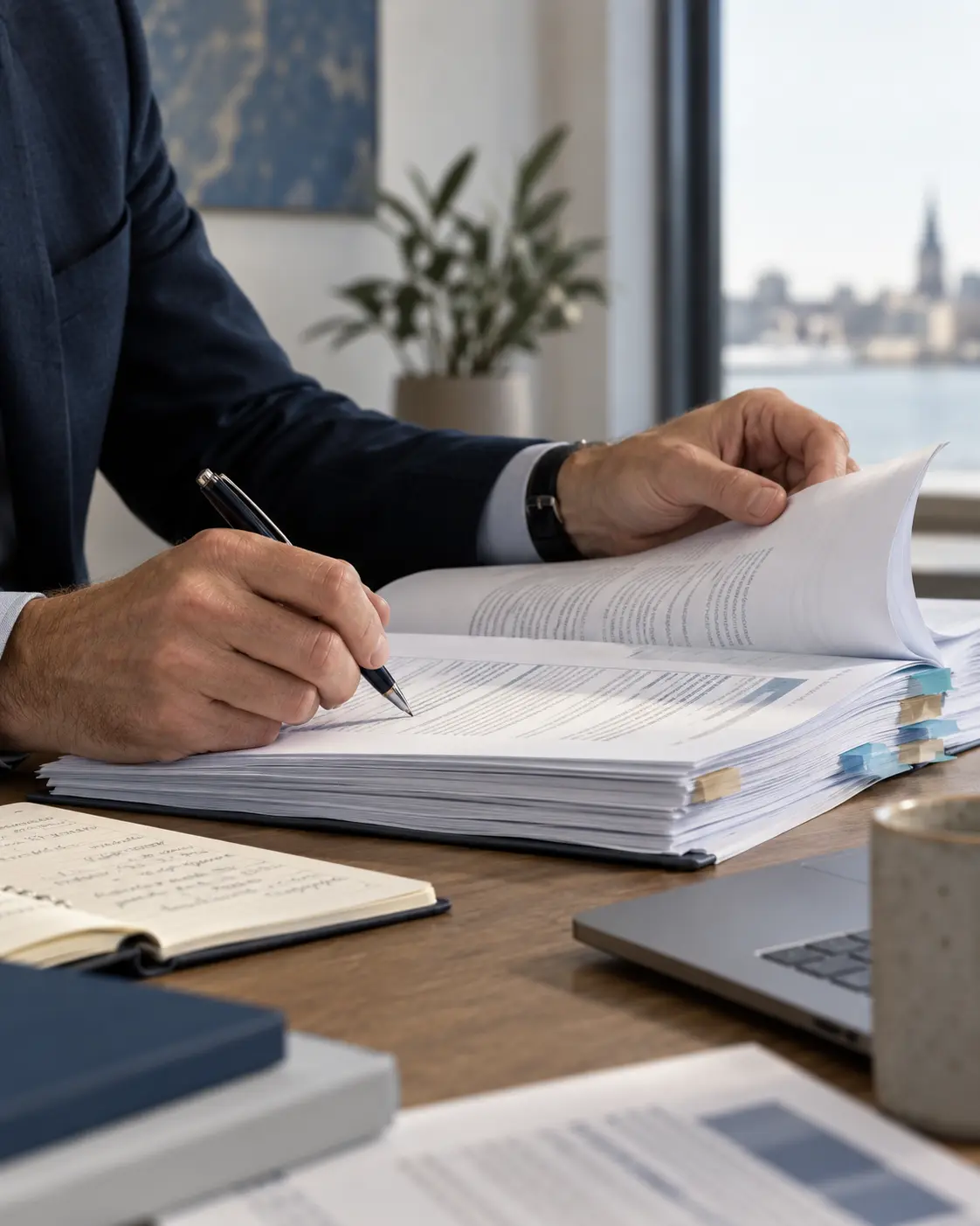 Tenderadviseur analyseert een omvangrijk aanbestedingsdossier
